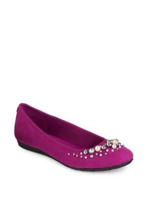 Anne Klein Aveline Embellished Microsuede Flats