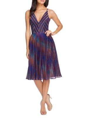 Dress The Population Haley Pleated Metallic A-line Dress