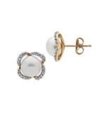 Lord & Taylor 8mm White Pearl And 14k Yellow Gold Earrings