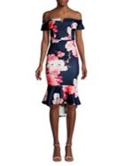 Quiz Off-the-shoulder Floral High-low Ruffle Sheath Dress