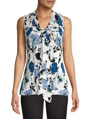 Donna Karan Accordion-pleats Floral Top