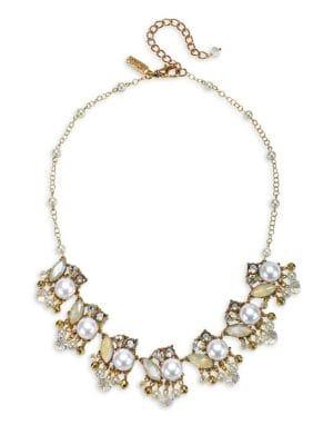 Badgley Mischka 10k Gold, Crystal & Faux Pearl Statement Necklace