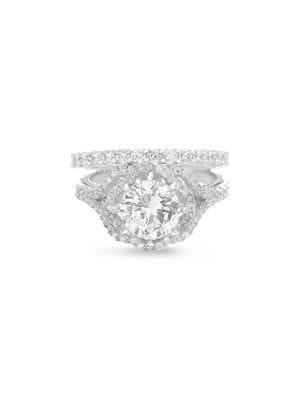 Lord & Taylor Rhodium-plated Sterling Silver And Cubic Zirconia Engagement And Wedding Band Two-piece Ring Set