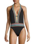 Nanette Lepore Embroidered Haltered One-piece Swimsuit