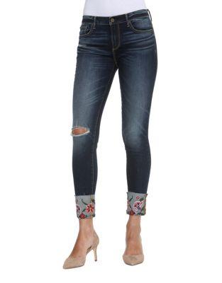 Driftwood Distressed Embroidered Denim Jeans