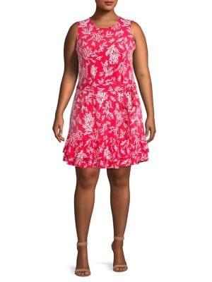 Michael Michael Kors Plus Sleeveless Ruffled Printed Dress