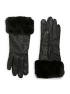 Lord & Taylor Faux Fur-trim Leather Gloves