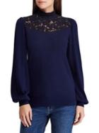 Lauren Ralph Lauren Lace-yoke Stretch Cotton Top