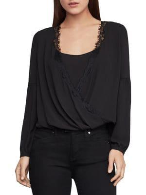 Bcbgmaxazria Lace-trimmed Faux Wrap Top