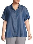 Lord & Taylor Plus Roll-sleeve Button-front Top