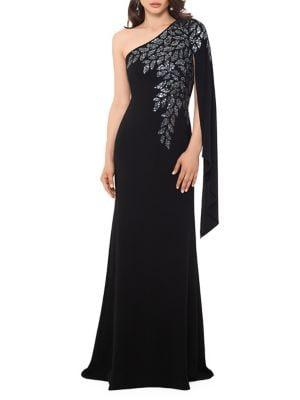 Xscape Embellished One-shoulder Gown