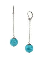 Miriam Haskell Woven Turquoise Beaded Ball Linear Earrings