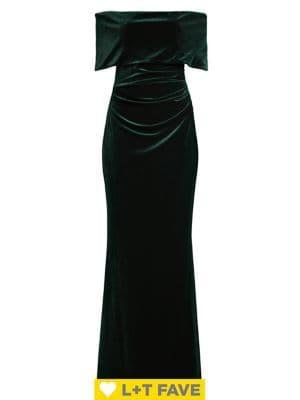 Vince Camuto Off-the-shoulder Velvet Ruched Gown