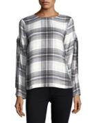 Two By Vince Camuto Plaid Slit-sleeve Top