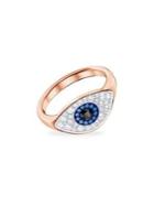 Swarovski Rose-goldtone And Multi-colored Crystal Duo Evil Eye Ring