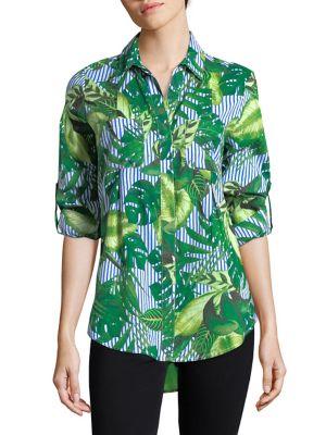 Lord & Taylor Striped Leaf Roll-tab Blouse