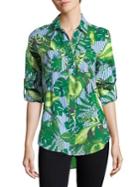 Lord & Taylor Striped Leaf Roll-tab Blouse