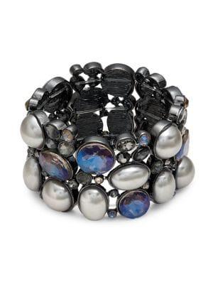 Stein And Blye Faux Pearl & Crystal Stretch Bracelet