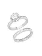 Lord & Taylor Rhodium-plated Sterling Silver And Cubic Zirconia Round Halo Engagement And Wedding Two-piece Ring Set