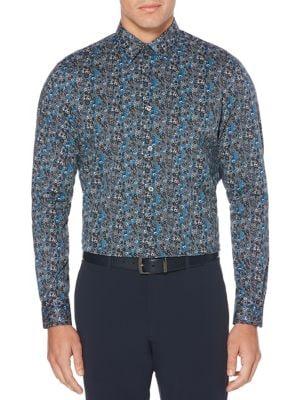 Perry Ellis Floral Paisley Print Stretch Long Sleeve Button-down Shirt