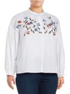Vince Camuto Plus Embroidered Bubble Sleeve Embroidered Blouse