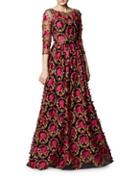 Marchesa Notte Embroidered A-line Gown