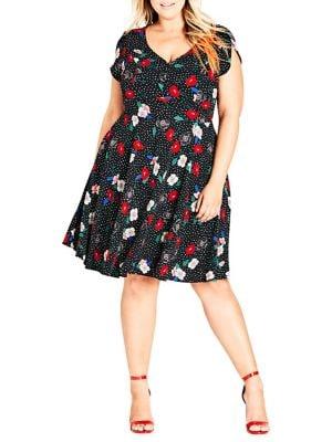 City Chic Plus Dotted Floral Dress