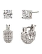Betsey Johnson Pave Huggie Hoop & Crystal Stud Earrings Set