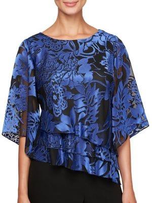 Alex Evenings Plus Floral Illusion-sleeve Blouse