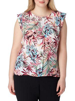 Tahari Arthur S. Levine Plus Plus Printed Flutter Sleeve Blouse