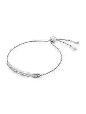 Michael Kors Sterling Silver And Cubic Zirconia Pave Plaque Slider Bracelet