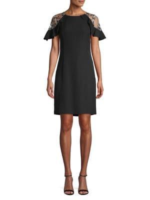 Molly Bracken Floral Mesh-sleeve Sheath Dress
