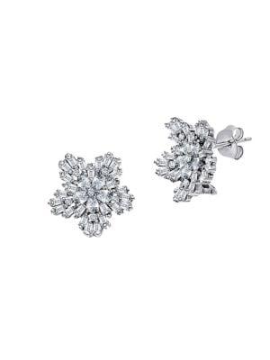 Lord & Taylor Rhodium-plated Sterling Silver & Crystal Flower Earrings