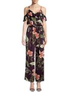 Adrianna Papell Floral-print Cold-shoulder Jumpsuit