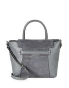 H Halston Paneled Leather And Suede Satchel