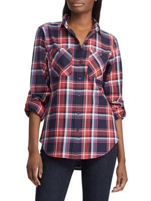 Lauren Ralph Lauren Petite Plaid Cotton Twill Roll-tab Shirt