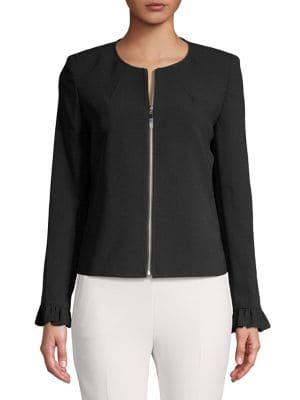 Tahari Arthur S. Levine Ruffle Sleeve Zip Front Jacket