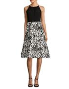 Adrianna Papell Mikado Colorblocked Printed Flared Dress