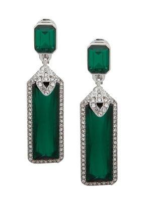 Lauren Ralph Lauren Silvertone & Crystal Clip-on Drop Earrings