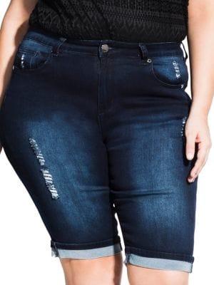 City Chic Plus Turn-up Knee-length Denim Shorts