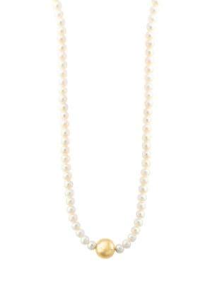 Effy 14k Yellow Gold And 3-4mm White Pearl Necklace