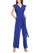 Tahari Arthur S. Levine Ruffled V-neck Tie Jumpsuit