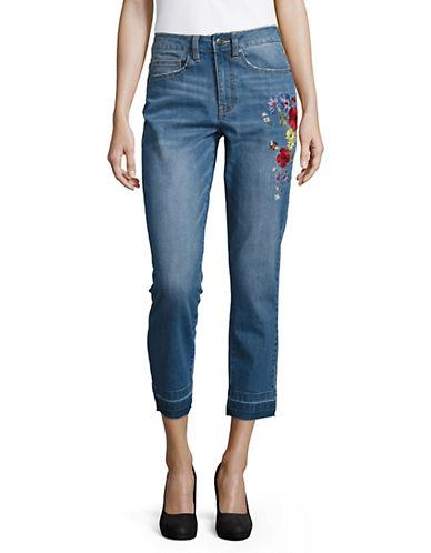 Highline Collective Floral-embroidered High-waisted Cropped Jeans