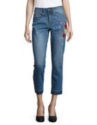 Highline Collective Floral-embroidered High-waisted Cropped Jeans