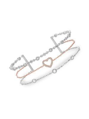 Lord & Taylor Two-tone Sterling Silver & Crystal Multi-strand Bracelet