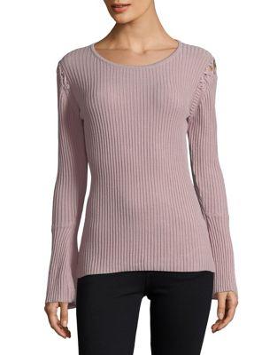 Ivanka Trump Lace-up Bell-sleeve Ribbed Top