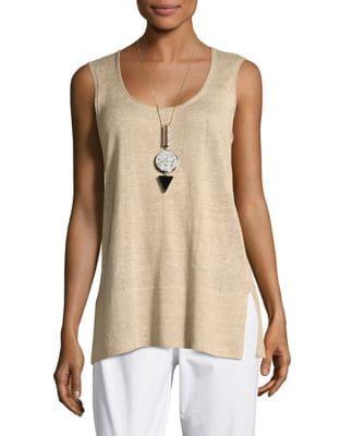 Lafayette 148 New York Chain-trim Scoopneck Linen Tank Top