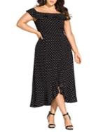 City Chic Plus Dot-print Ruffled Fit-&-flare Dress