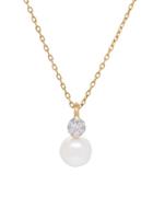 Lord & Taylor 6-6.5mm Freshwater Pearl, Diamonds And 14k Yellow Gold Pendant Necklace