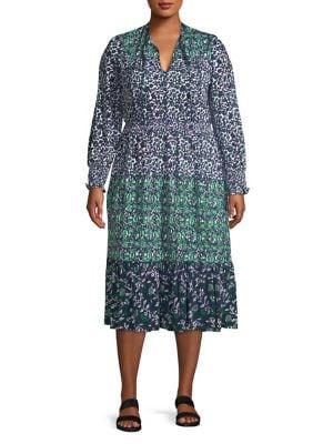 Michael Michael Kors Plus Printed Long Sleeve Dress